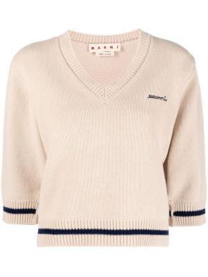 

Logo-embroidered V-neck jumper, Marni Logo-embroidered V-neck jumper
