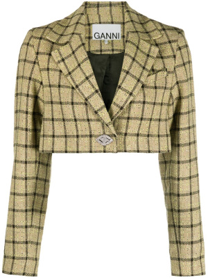 

Check-pattern cropped blazer, GANNI Check-pattern cropped blazer