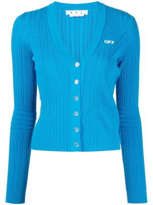 

Ribbed-knit logo-print cardigan, Off-White Ribbed-knit logo-print cardigan
