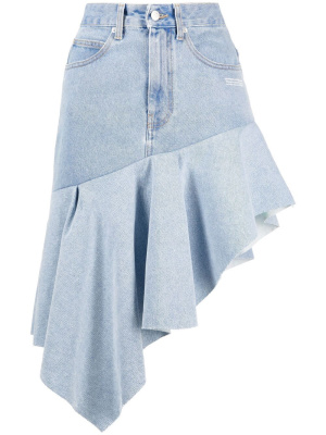 

Asymmetric ruffled denim skirt, Off-White Asymmetric ruffled denim skirt