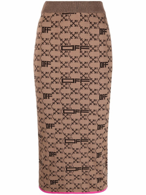

Intarsia-knit Arrows-logo pencil skirt, Off-White Intarsia-knit Arrows-logo pencil skirt