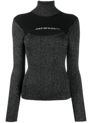 

Metallic-thread ribbed-knit jumper, Off-White Metallic-thread ribbed-knit jumper