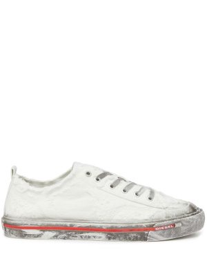 

Distressed denim low-top sneakers, Diesel Distressed denim low-top sneakers