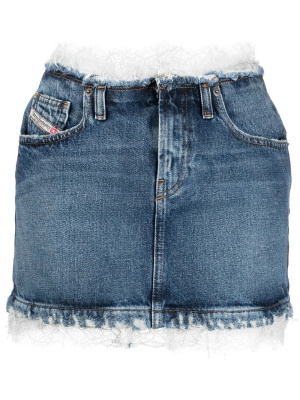 

Lace-trim distressed denim mini skirt, Diesel Lace-trim distressed denim mini skirt
