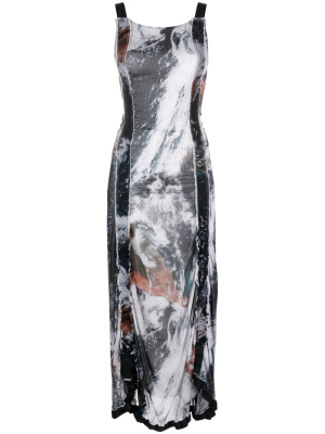 

Planet-print asymmetric midi dress, Diesel Planet-print asymmetric midi dress