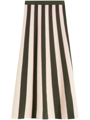

Flared stripe-knit midi skirt, Victoria Beckham Flared stripe-knit midi skirt