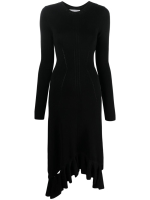 

Ruffle-hem merino midi dress, Victoria Beckham Ruffle-hem merino midi dress