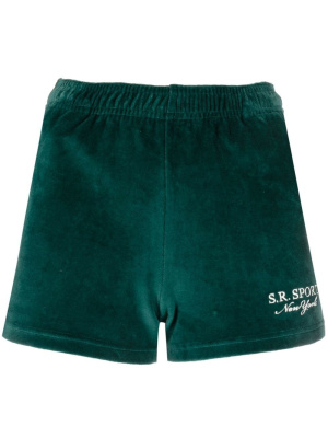 

Embroidered-logo velour shorts, Sporty & Rich Embroidered-logo velour shorts