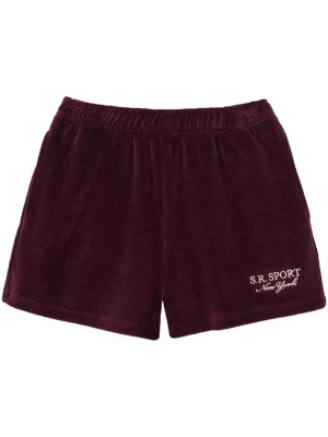 

Logo-embroidered velvet shorts, Sporty & Rich Logo-embroidered velvet shorts