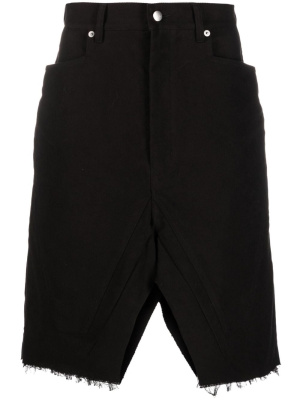 

Distressed-hem denim bermuda shorts, Rick Owens Distressed-hem denim bermuda shorts