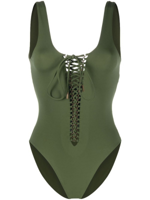 

Lace-up square-neck swimsuit, Saint Laurent Lace-up square-neck swimsuit