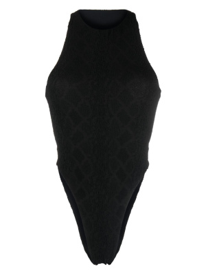 

Embossed-finish open-back swimsuit, Saint Laurent Embossed-finish open-back swimsuit