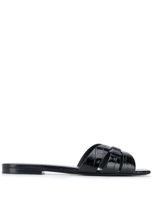 

Crocodile-effect crossover strap sandals, Saint Laurent Crocodile-effect crossover strap sandals
