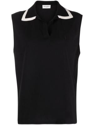 

Logo-embroidered sleeveless top, Saint Laurent Logo-embroidered sleeveless top