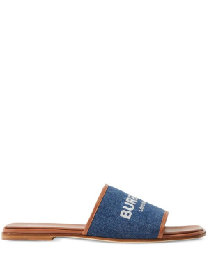 

Logo-print denim slides, Burberry Logo-print denim slides