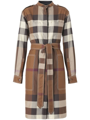 

Checked tied-waist shirt dress, Burberry Checked tied-waist shirt dress