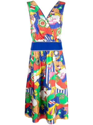 

Graphic-print V-neck dress, Moschino Graphic-print V-neck dress