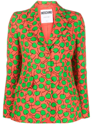 

Graphic-print single-breasted silk blazer, Moschino Graphic-print single-breasted silk blazer
