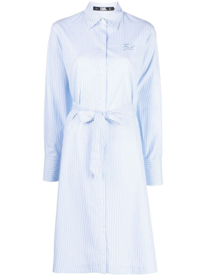 

Logo-embroidered belted midi shirtdress, Karl Lagerfeld Logo-embroidered belted midi shirtdress