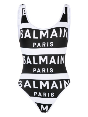 

Logo-print U-neck swimsuit, Balmain Logo-print U-neck swimsuit