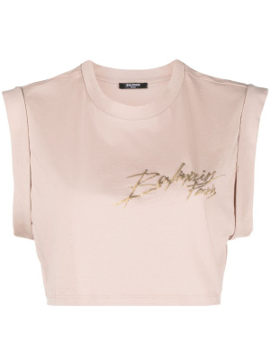 

Logo-print cotton crop top, Balmain Logo-print cotton crop top