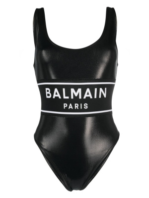 

Logo-print puppytooth-pattern swimsuit, Balmain Logo-print puppytooth-pattern swimsuit