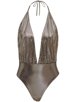 

Metallic-finish V-neck swimsuit, Balmain Metallic-finish V-neck swimsuit