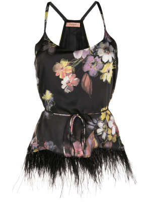 

Floral-print feather-trim cami top, TWINSET Floral-print feather-trim cami top