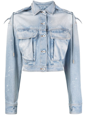 

Distressed cropped denim jacket, Off-White Distressed cropped denim jacket