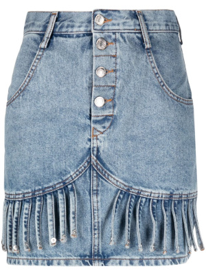 

Fringe-detail denim skirt, MOSCHINO JEANS Fringe-detail denim skirt