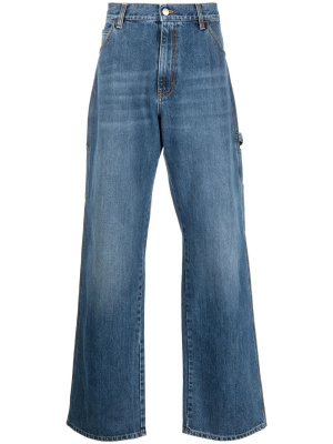 

Embroidered-logo wide-leg utility jeans, Alexander McQueen Embroidered-logo wide-leg utility jeans