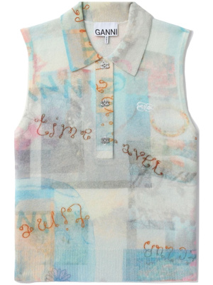 

Abstract-print fine-knit vest, GANNI Abstract-print fine-knit vest