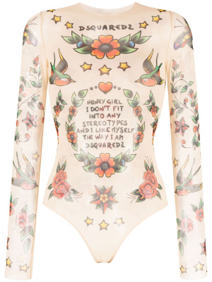 

Tattoo-print long-sleeved body, Dsquared2 Tattoo-print long-sleeved body