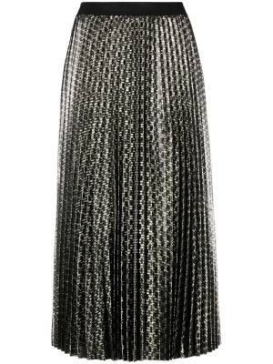 

Lurex monogram-pattern pleated skirt, Karl Lagerfeld Lurex monogram-pattern pleated skirt