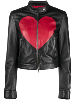 

Heart-print leather jacket, Moschino Heart-print leather jacket
