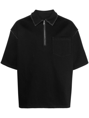 

Rebuilt short-zip denim shirt, Heron Preston Rebuilt short-zip denim shirt