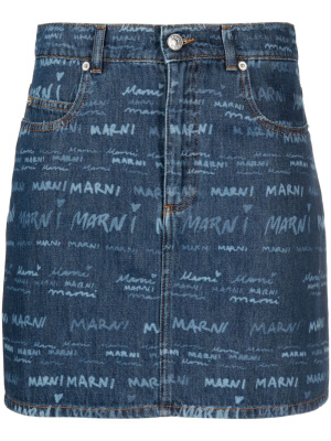

Logo-print denim skirt, Marni Logo-print denim skirt
