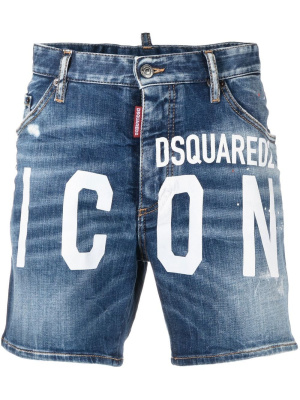 

Icon logo-print denim shorts, Dsquared2 Icon logo-print denim shorts