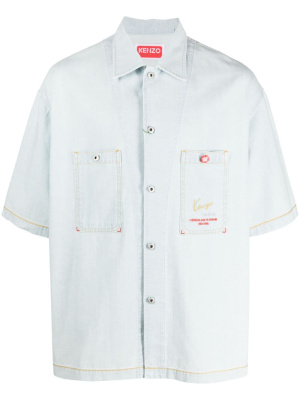 

Logo-embroidered bleached-denim shirt, Kenzo Logo-embroidered bleached-denim shirt