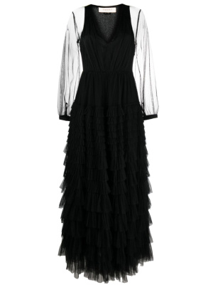 

Semi-sheer sleeves tiered gown, TWINSET Semi-sheer sleeves tiered gown