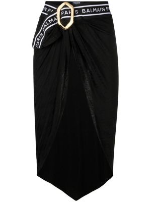 

Logo-trim wrap skirt, Balmain Logo-trim wrap skirt