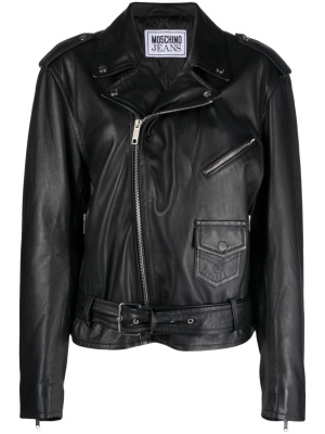 

Peace-sign leather biker jacket, MOSCHINO JEANS Peace-sign leather biker jacket