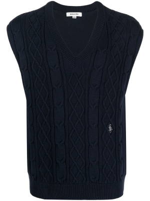 

Embroidered-logo cable-knit vest, Sporty & Rich Embroidered-logo cable-knit vest
