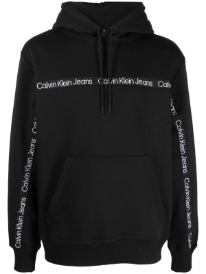 

Logo-tape jersey-fleece hoodie, Calvin Klein Jeans Logo-tape jersey-fleece hoodie