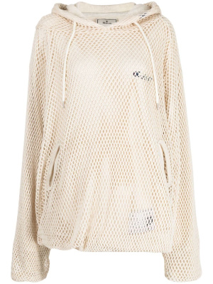 

Mesh-overlay cotton hoodie, Maison Mihara Yasuhiro Mesh-overlay cotton hoodie