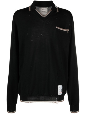 

Logo-patch distressed wool jumper, Maison Mihara Yasuhiro Logo-patch distressed wool jumper