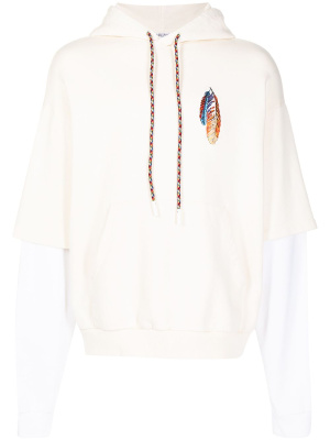 

Feather embroidery layered-sleeve hoodie, Marcelo Burlon County of Milan Feather embroidery layered-sleeve hoodie