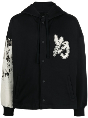 

Logo-print press-stud hoodie, Y-3 Logo-print press-stud hoodie