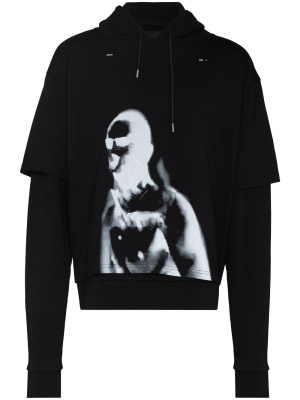 

Graphic-print double-layer hoodie, HELIOT EMIL Graphic-print double-layer hoodie