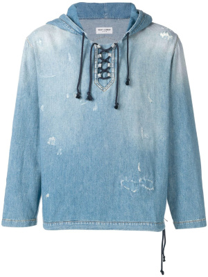 

Destroyed denim hoodie, Saint Laurent Destroyed denim hoodie
